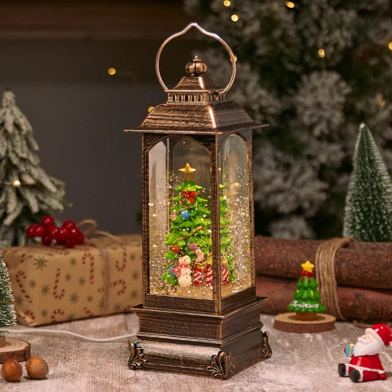 Lantern Snowfall Glitter Effect Metal & Glass Battery Operated