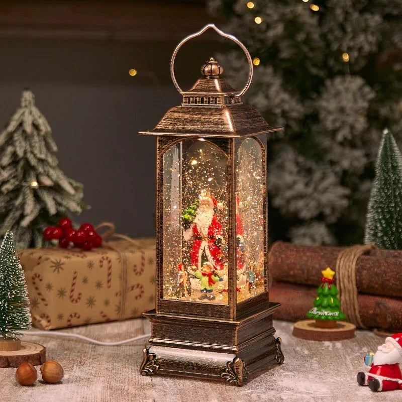Lantern Snowfall Glitter Effect Metal & Glass Battery Operated