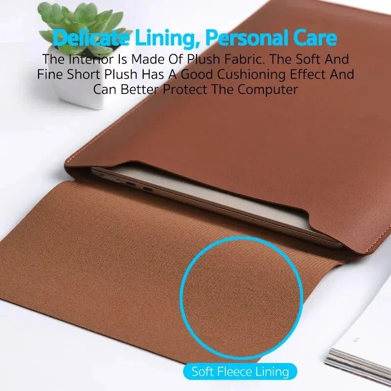 Laptop Sleeve PU Leather Plush Lining Mouse Pad Function