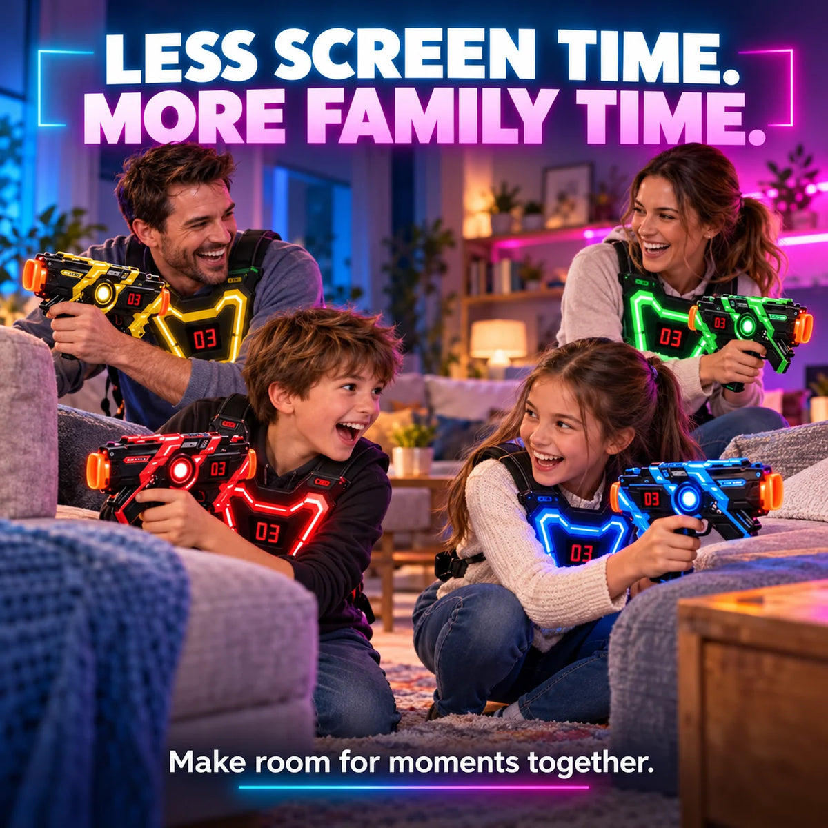 Laser Tag Set Infrared Blasters Light-Up Targets Sound & Vibration Feedback