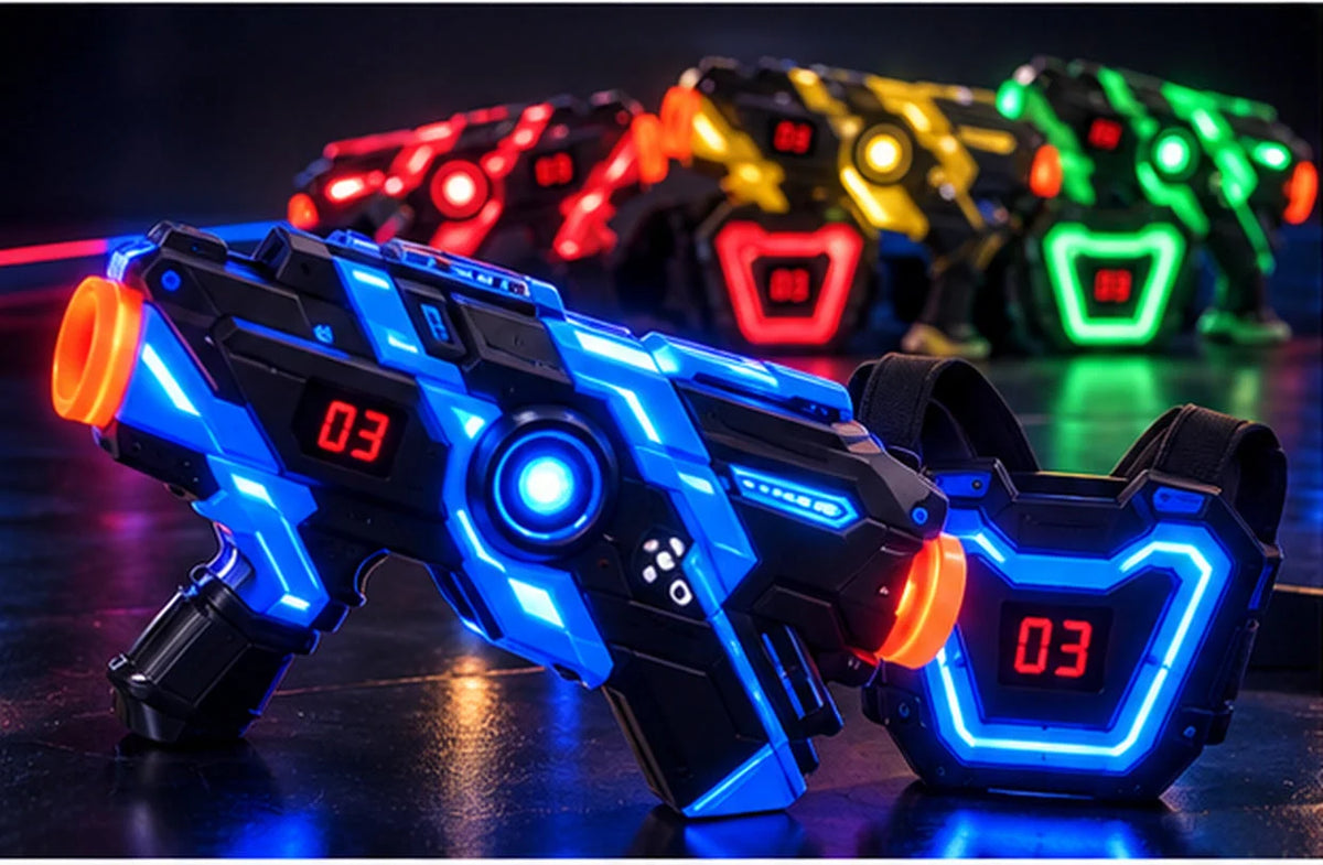 Laser Tag Set Infrared Blasters Light-Up Targets Sound & Vibration Feedback