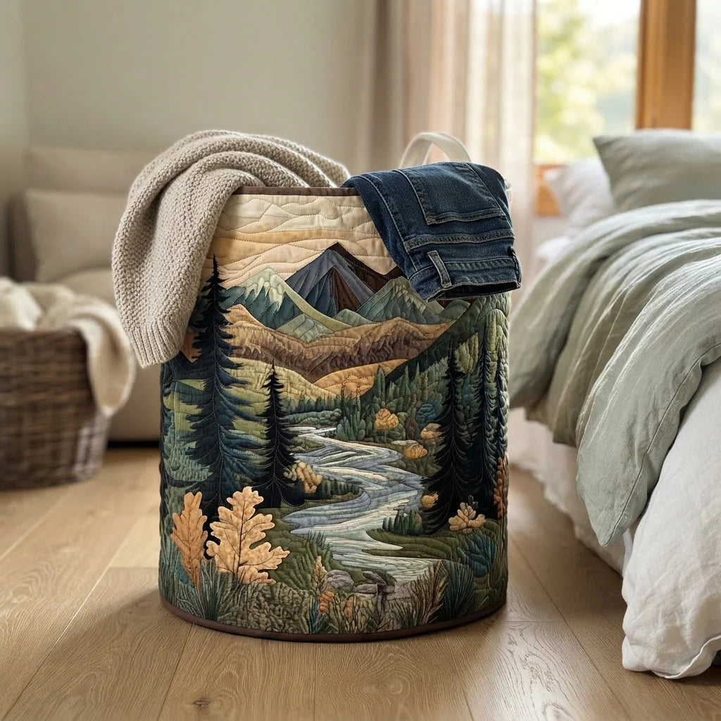 Laundry Basket Quilted Foldable Freestanding With Carry Handles