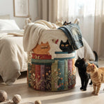 Laundry Hamper Quilted Cat Print Foldable with Carry Handles