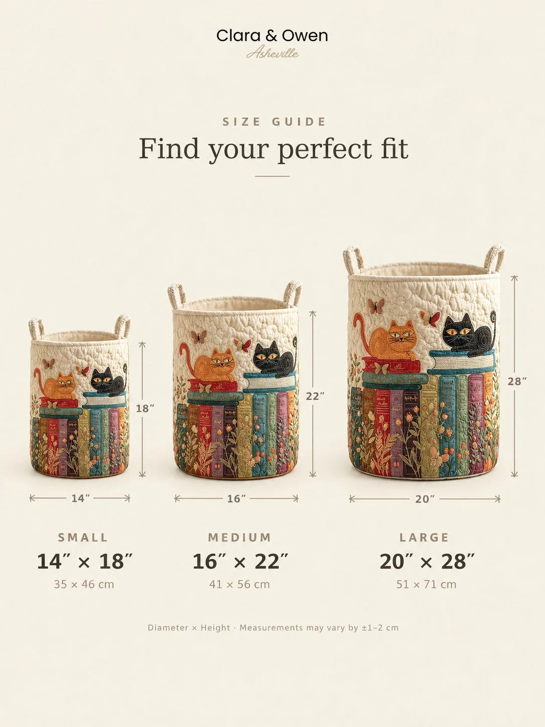 Laundry Hamper Quilted Cat Print Foldable with Carry Handles