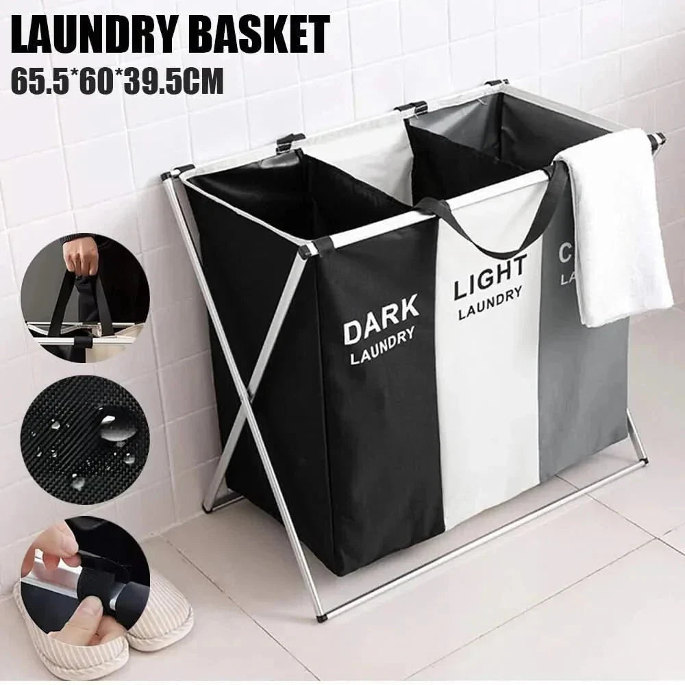 Laundry Sorter Foldable 3 Compartments Durable Oxford Fabric