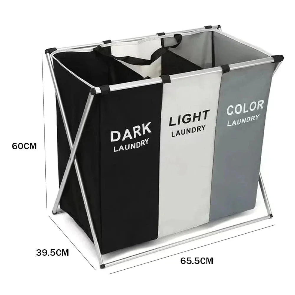 Laundry Sorter Foldable 3 Compartments Durable Oxford Fabric