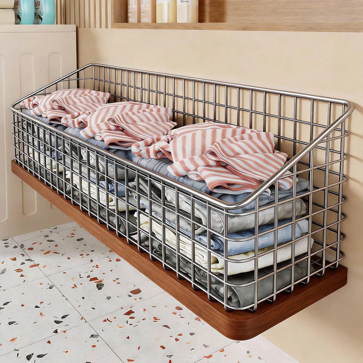Laundry Storage Basket Wall-Mounted Angled Open Top Metal Mesh