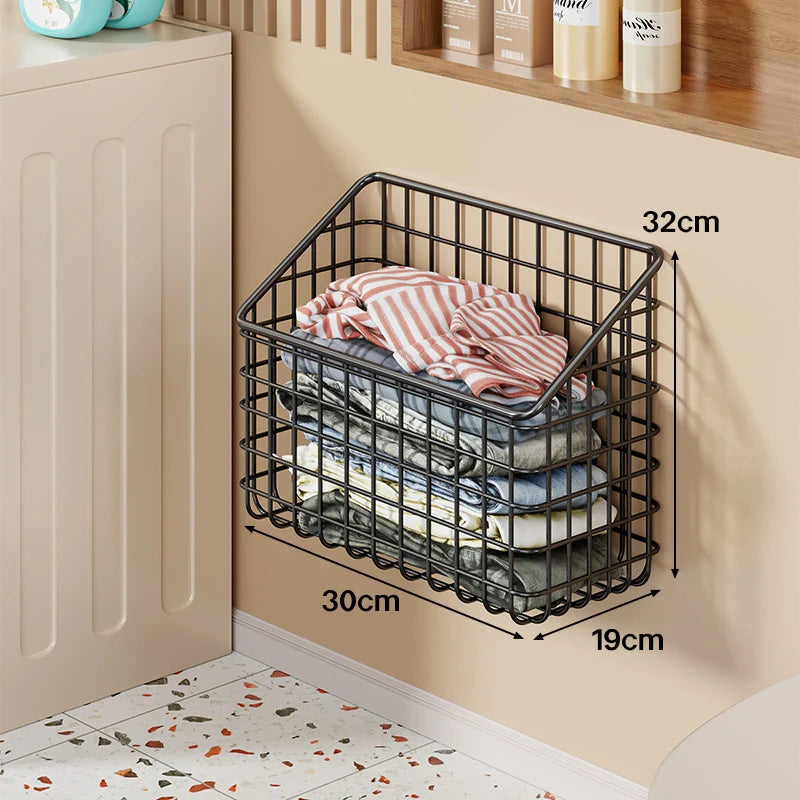 Laundry Storage Basket Wall-Mounted Angled Open Top Metal Mesh