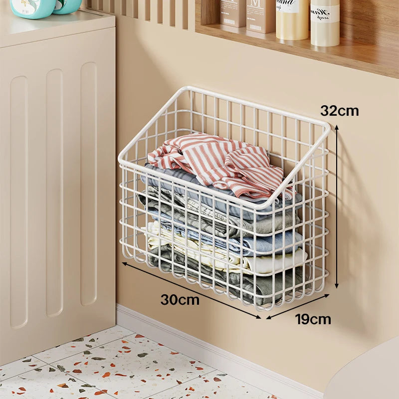 Laundry Storage Basket Wall-Mounted Angled Open Top Metal Mesh