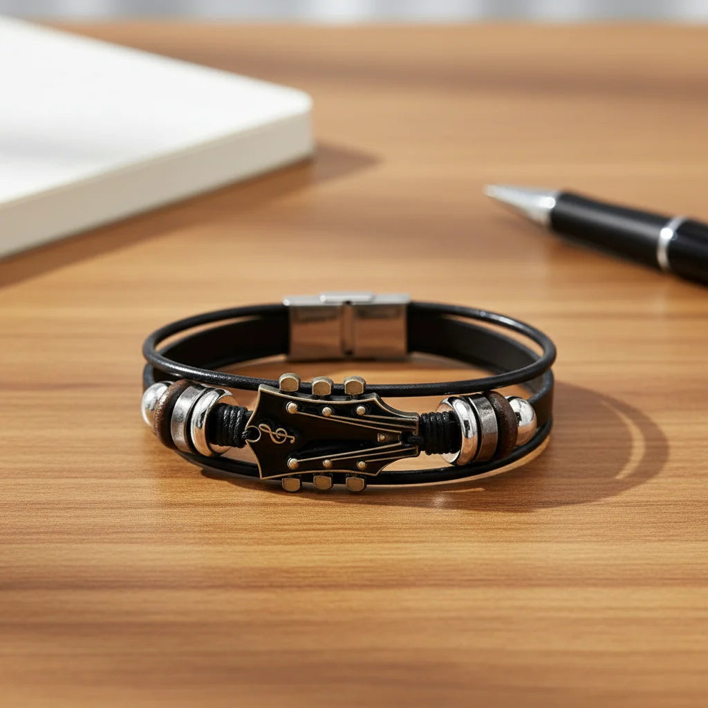 Leather Bracelet Guitar-Inspired Adjustable Fit