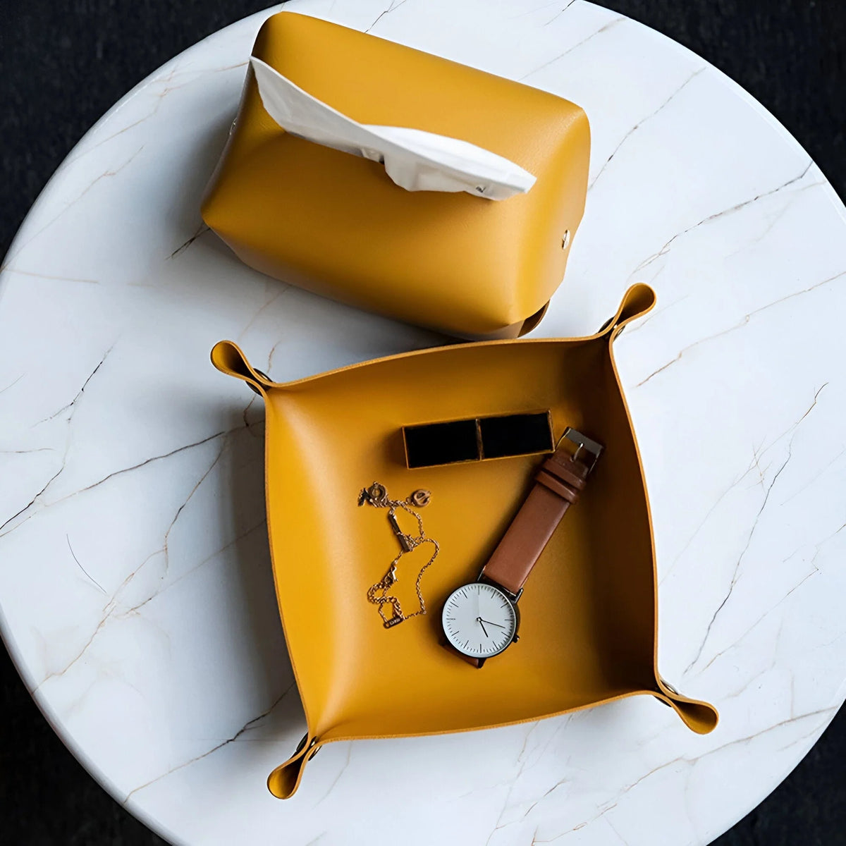 Leather Catchall Tray Multiple Compartments Desk Organizer