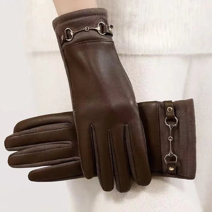 Leather Gloves Touchscreen Compatible Buckle Detail