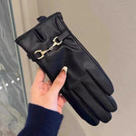 Leather Gloves Touchscreen Compatible Buckle Detail