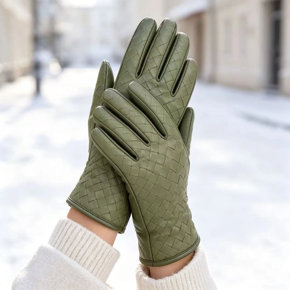Leather Gloves Woven Leather Soft Lined Textured Grip