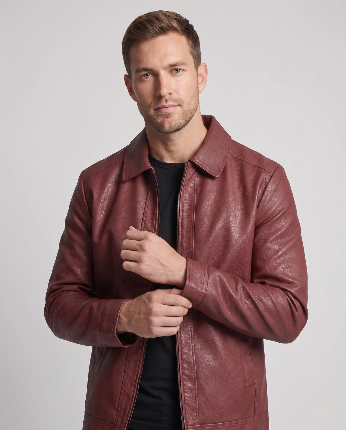 Leather Jacket Modern Fit Practical Pockets