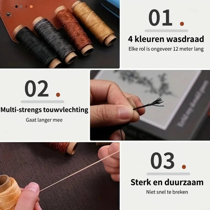 Leather Sewing Kit Waxed Thread Precision Needles Zippered Case