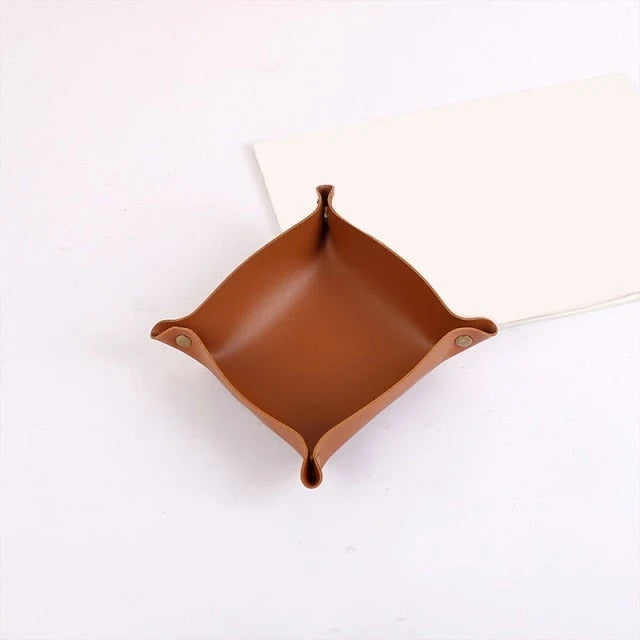 Leather Storage Tray Square Catchall Two Sizes