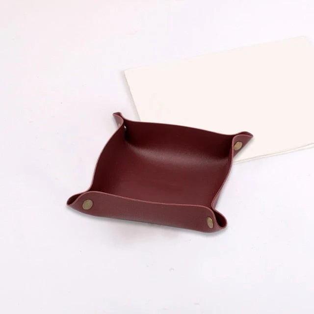 Leather Storage Tray Square Catchall Two Sizes