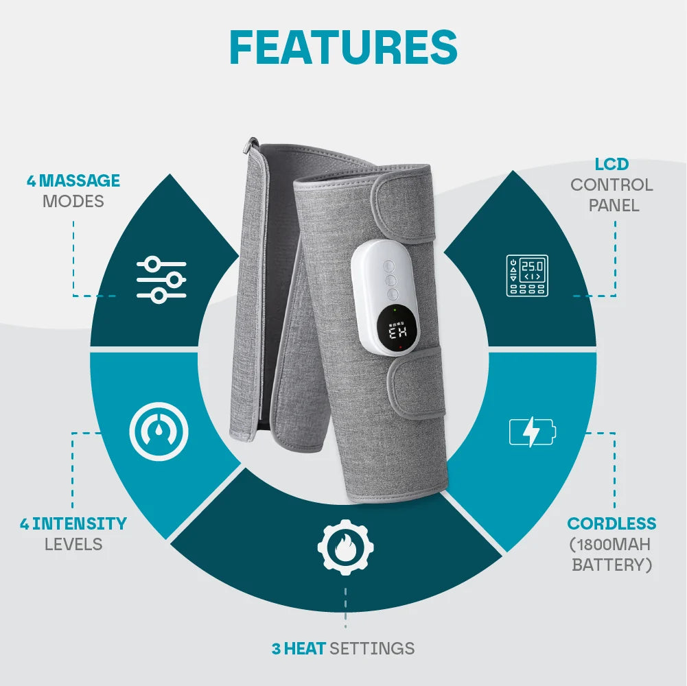 Leg & Calf Massager Cordless Heat Therapy Adjustable Fit