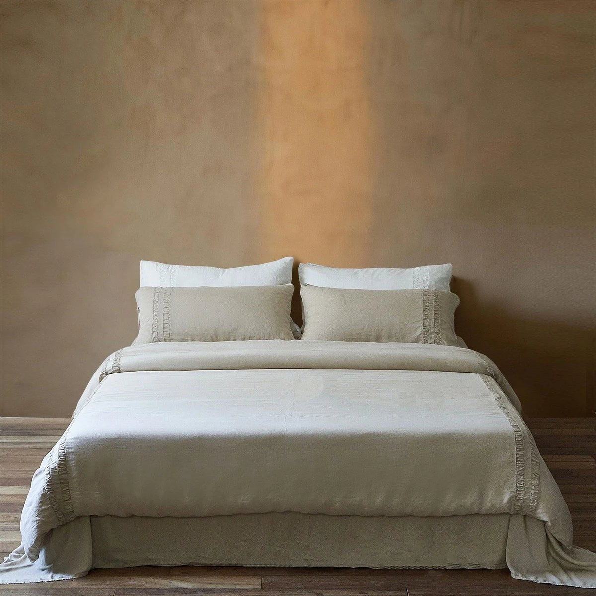 Linen Bedding Set Stonewashed Ruffle Detail