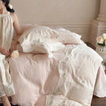 Linen Bedding Set Washed Linen Floral Embroidery 4-Piece Set