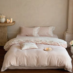 Linen Bedding Set Washed Linen Floral Embroidery 4-Piece Set