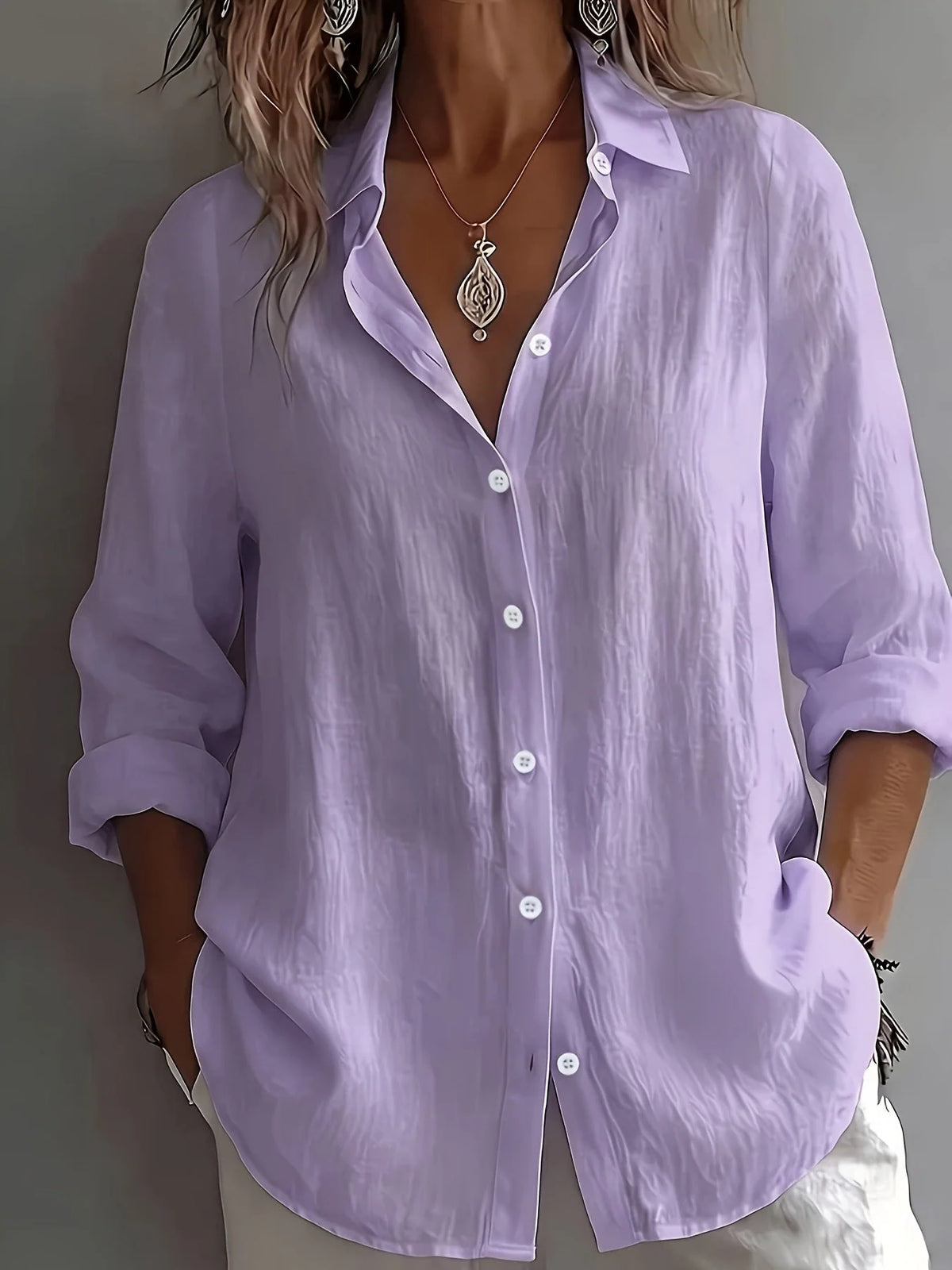 Linen Shirt Lightweight Relaxed Fit Roll-Tab Sleeves