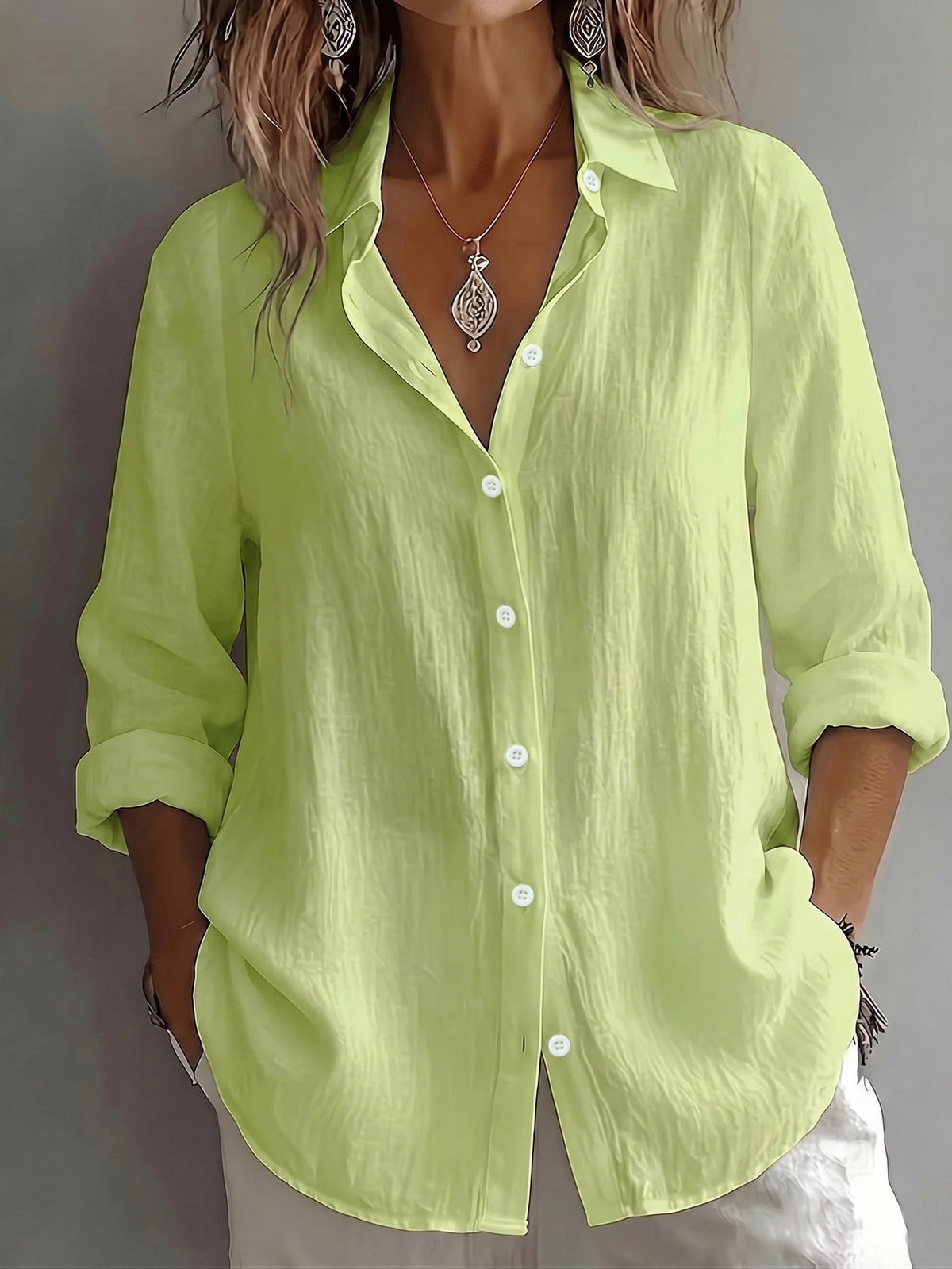 Linen Shirt Lightweight Relaxed Fit Roll-Tab Sleeves