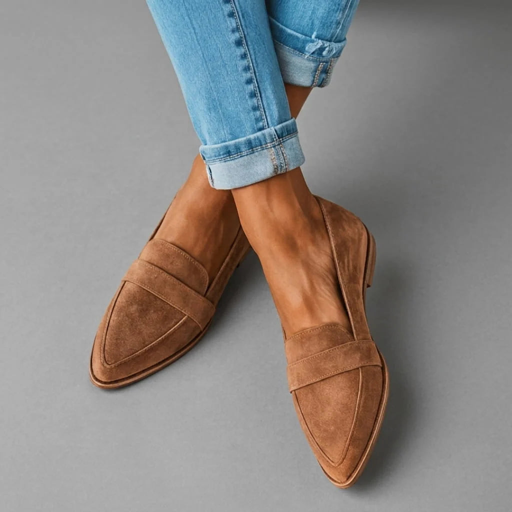 Loafers Soft Suede Pointed Toe Low Wedge Cushioned Insole