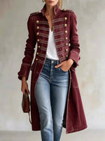 Long Coat Military Style Double-Breasted Officer Collar