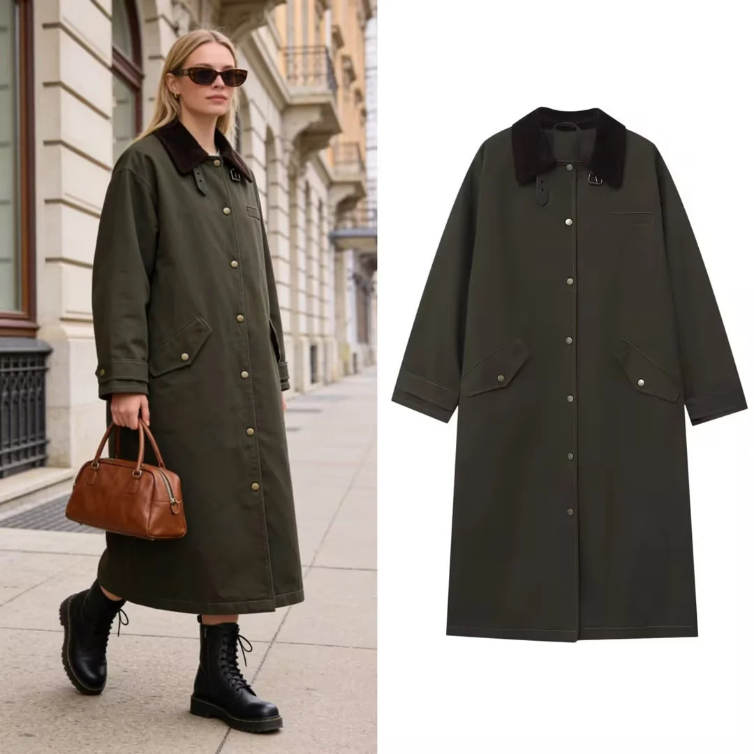Long Coat Water-Repellent Oversized Fit Corduroy Collar
