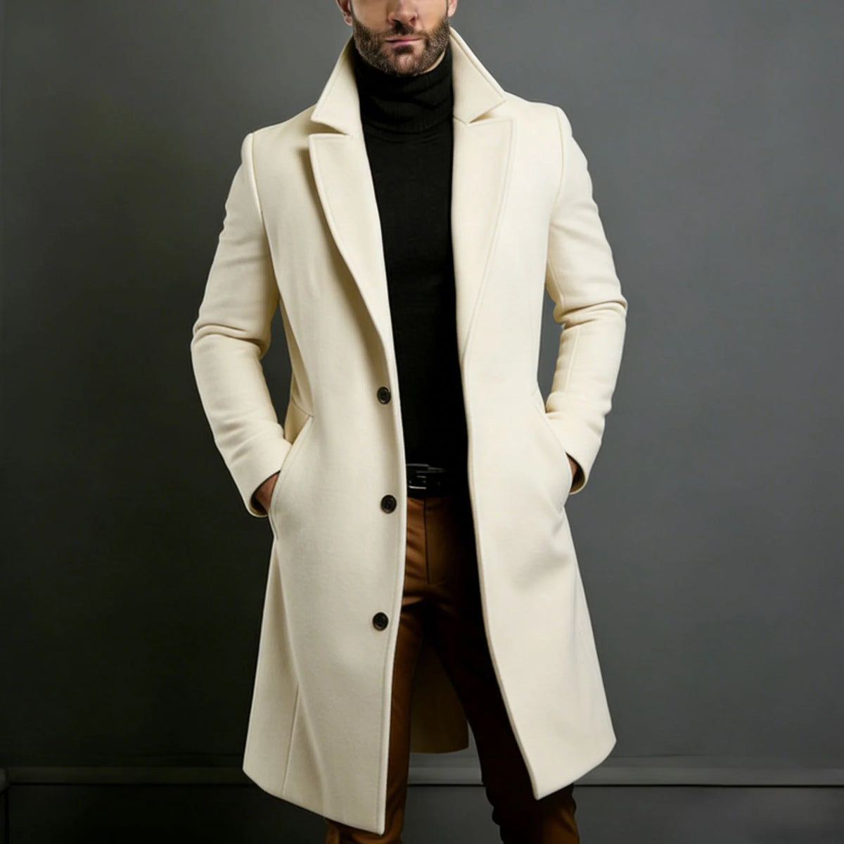 Long Coat Wool Blend Fitted Cut Soft Lining