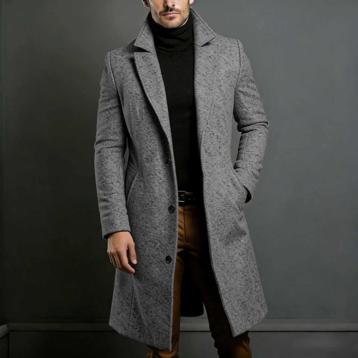 Long Coat Wool Blend Fitted Cut Soft Lining