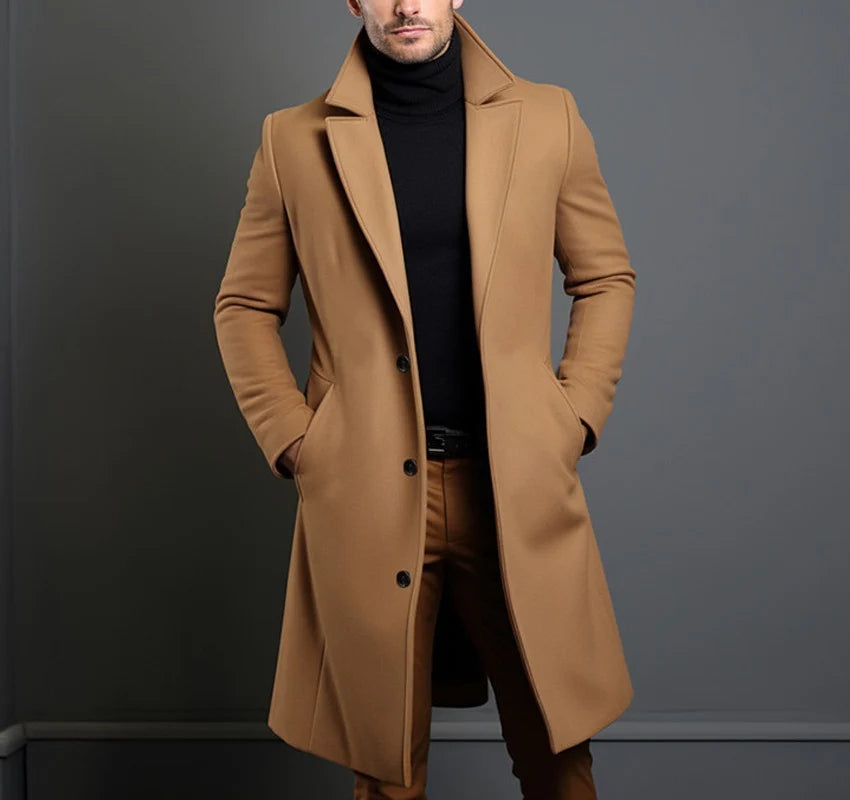 Long Coat Wool Blend Fitted Cut Soft Lining