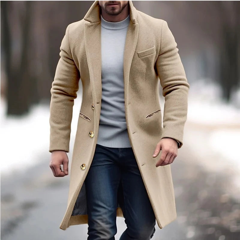 Long Coat Wool Blend Fitted Cut Soft Lining