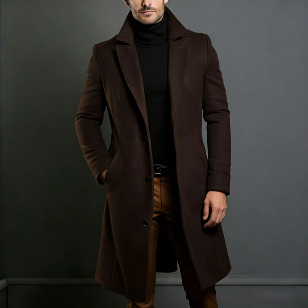 Long Coat Wool Blend Fitted Cut Soft Lining