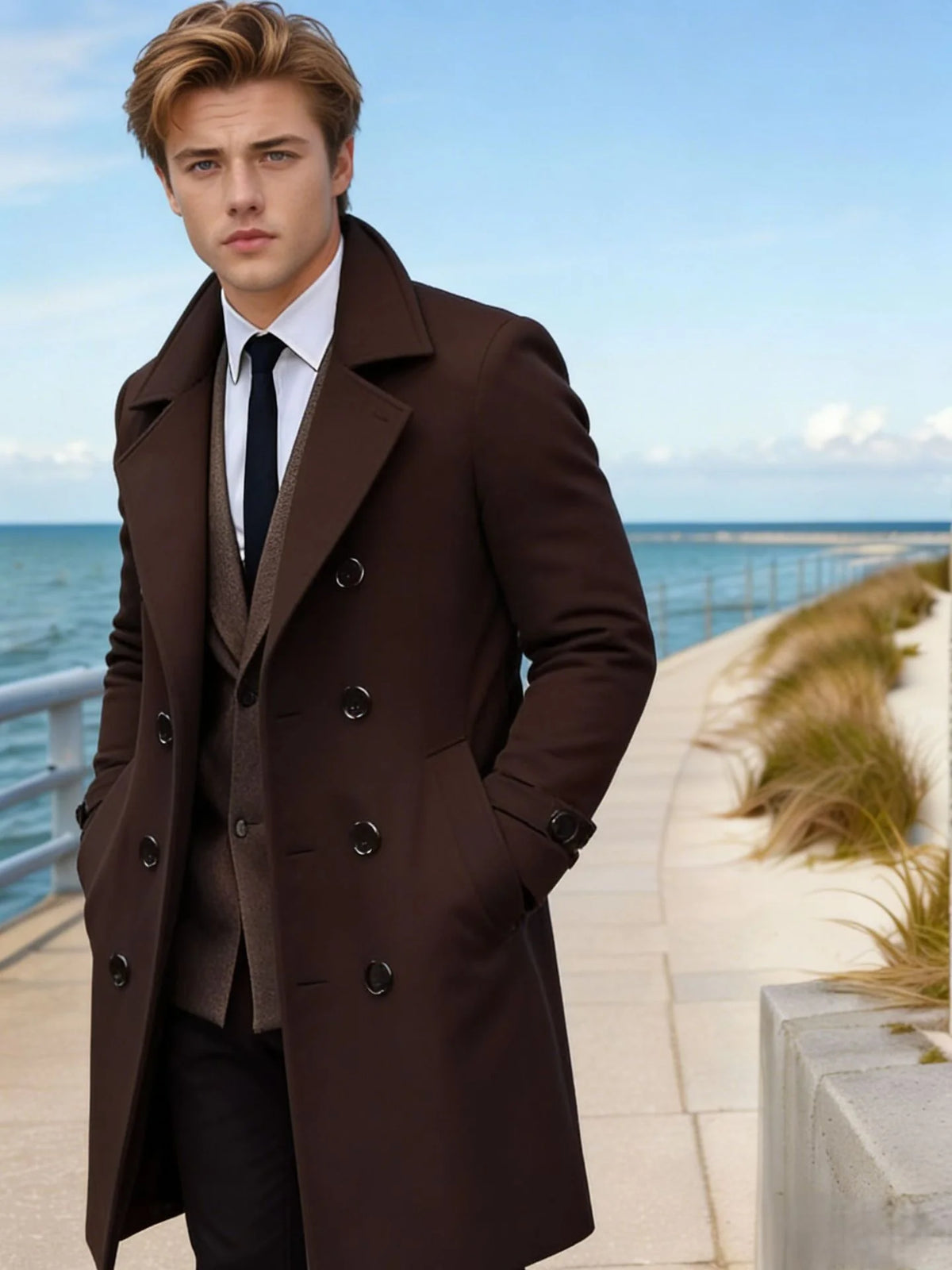 Long Coat Wool Blend Fitted Cut Soft Lining