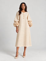 Long Dress Linen Blend Breathable A-Line Puff Sleeves