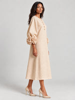 Long Dress Linen Blend Breathable A-Line Puff Sleeves