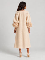 Long Dress Linen Blend Breathable A-Line Puff Sleeves