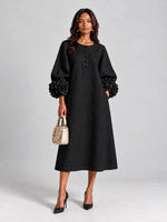 Long Dress Linen Blend Breathable A-Line Puff Sleeves