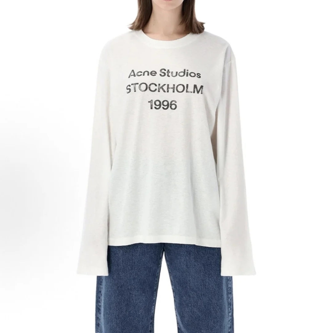 Long Sleeve Shirt Cotton Jersey Distressed Front Print