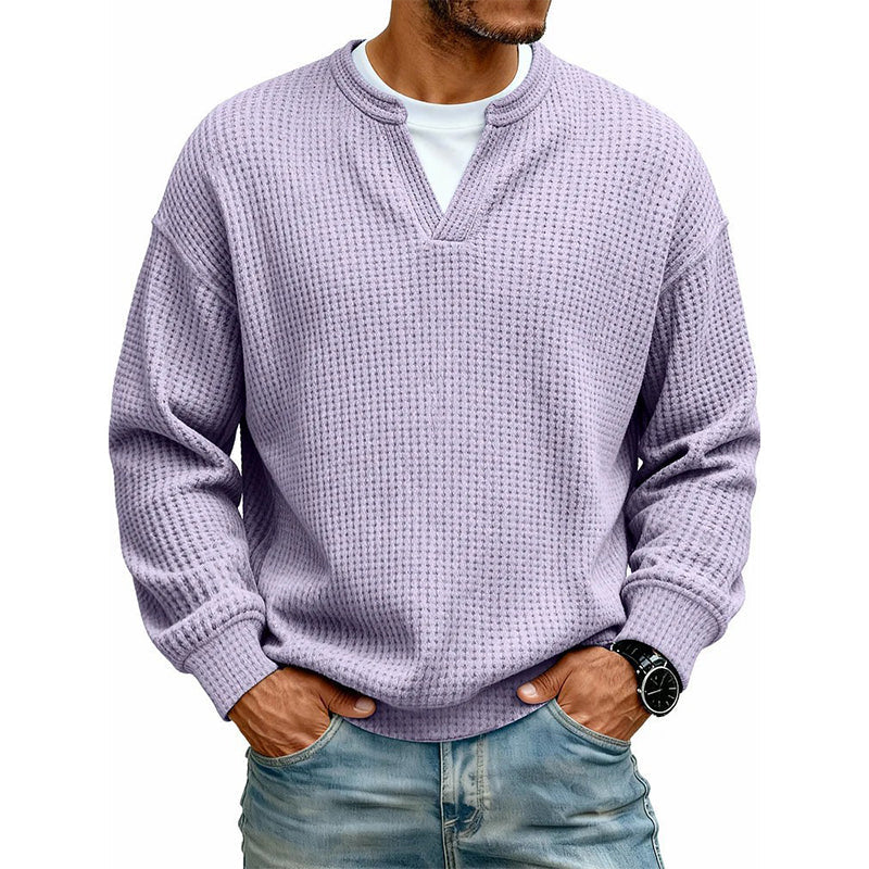 Long Sleeve T-Shirt Waffle Texture Faux Layered Look Relaxed Fit