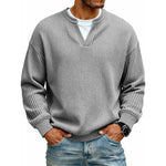 Long Sleeve T-Shirt Waffle Texture Faux Layered Look Relaxed Fit
