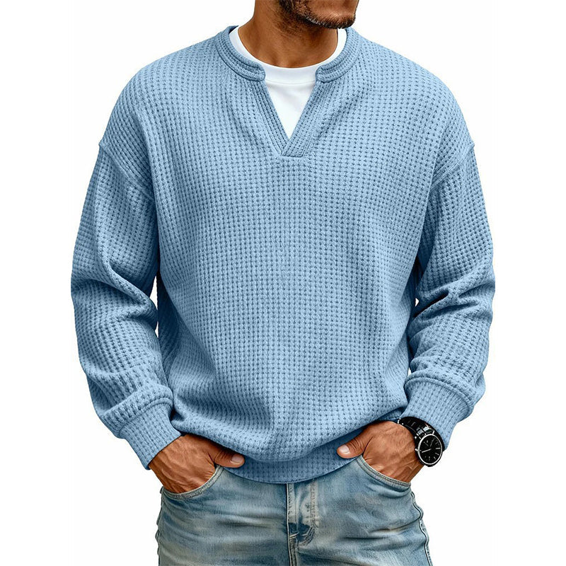 Long Sleeve T-Shirt Waffle Texture Faux Layered Look Relaxed Fit