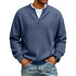 Long Sleeve T-Shirt Waffle Texture Faux Layered Look Relaxed Fit