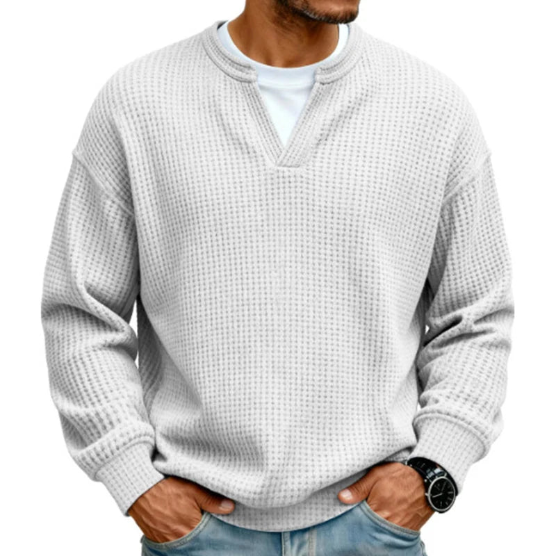 Long Sleeve T-Shirt Waffle Texture Faux Layered Look Relaxed Fit