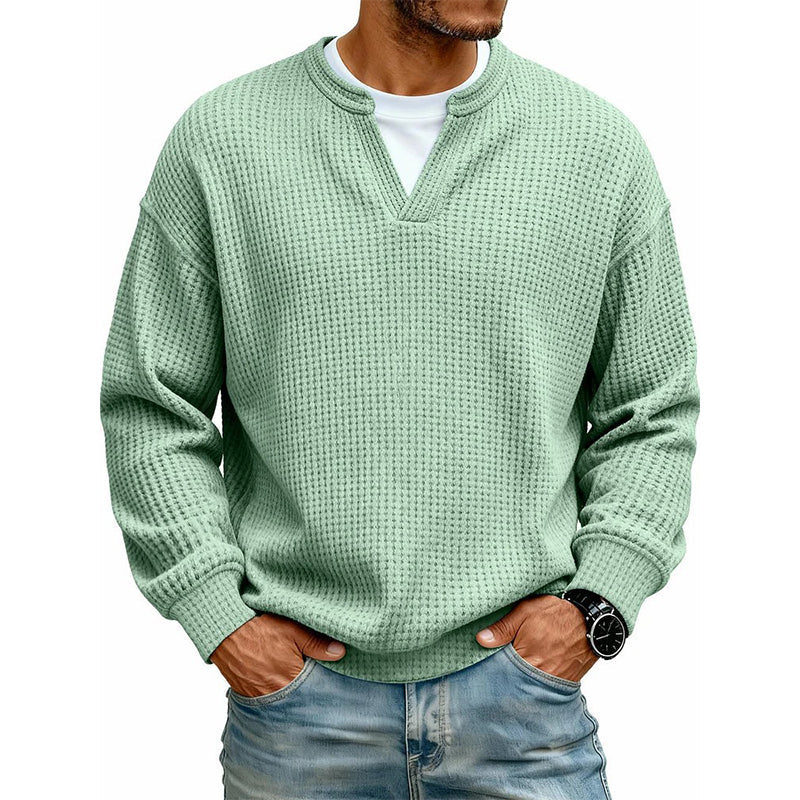 Long Sleeve T-Shirt Waffle Texture Faux Layered Look Relaxed Fit