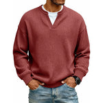 Long Sleeve T-Shirt Waffle Texture Faux Layered Look Relaxed Fit