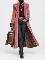 Longline Coat Velvet-Effect Leopard-Print Lining Ankle-Length